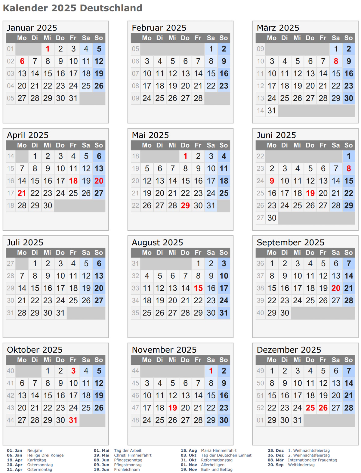 Kalender Deutschland 2025
